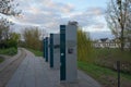 Monumental pillars near Lager Kaulsdorfer StraÃÅ¸e 90. Berlin, Germany